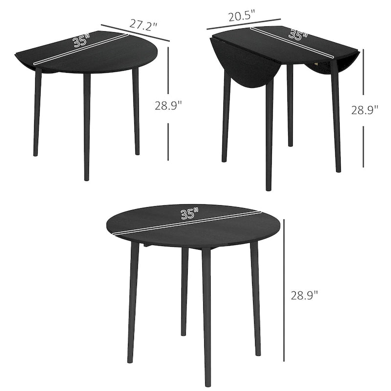 Mesa de comedor redonda plegable de 35, mesa extensible plegable para espacios pequeños, mesa de cocina pequeña con patas de madera maciza