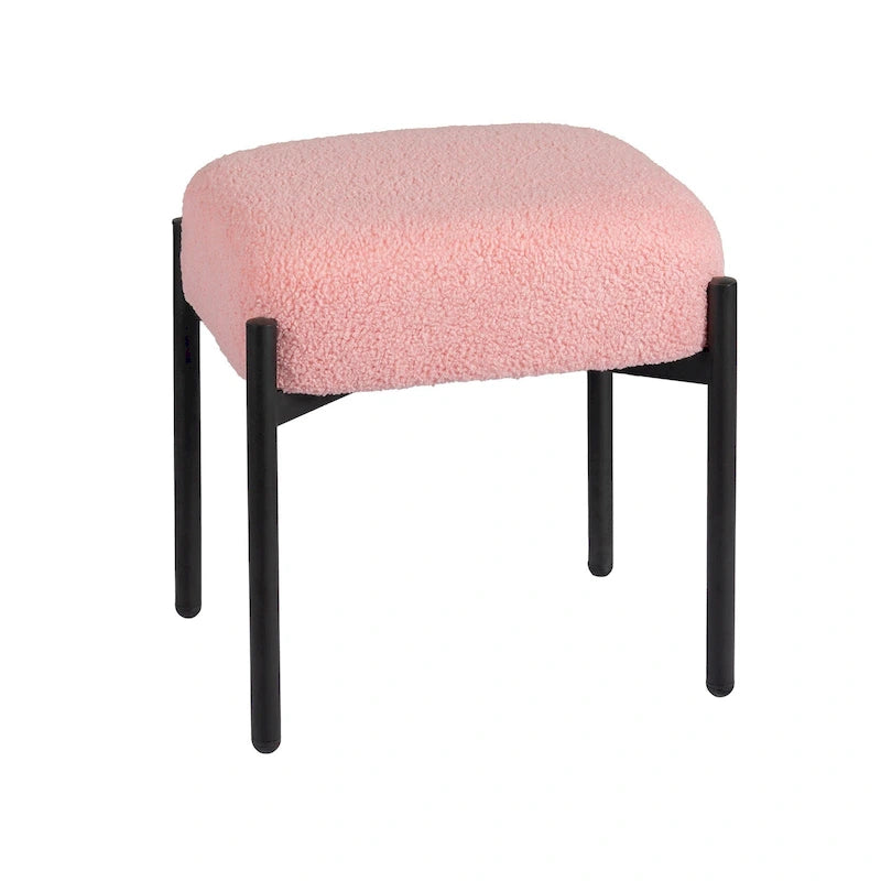 Runder Schminkhocker mit Kunst-Teddypelz, Ottoman-Fußhocker