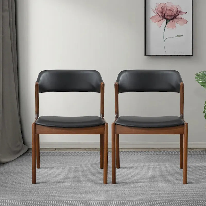 Contemporary Dining Chairs in Black Vegan Leather ( Set of 2)