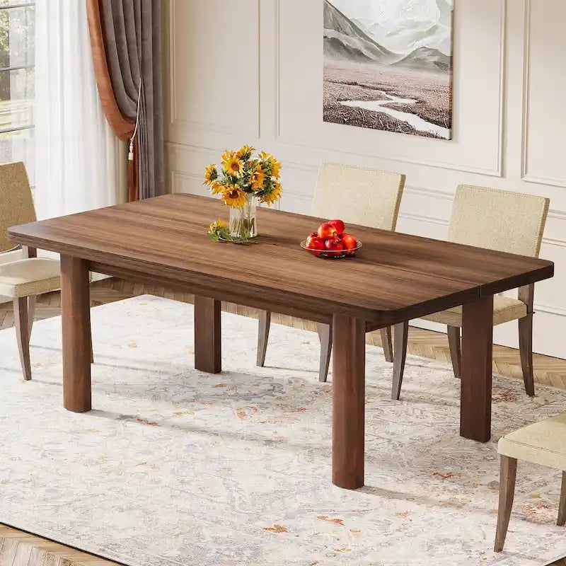 Dining Table for 4-6 People, 63-Inch Farmhouse Kitchen Table with Solid Wood Legs