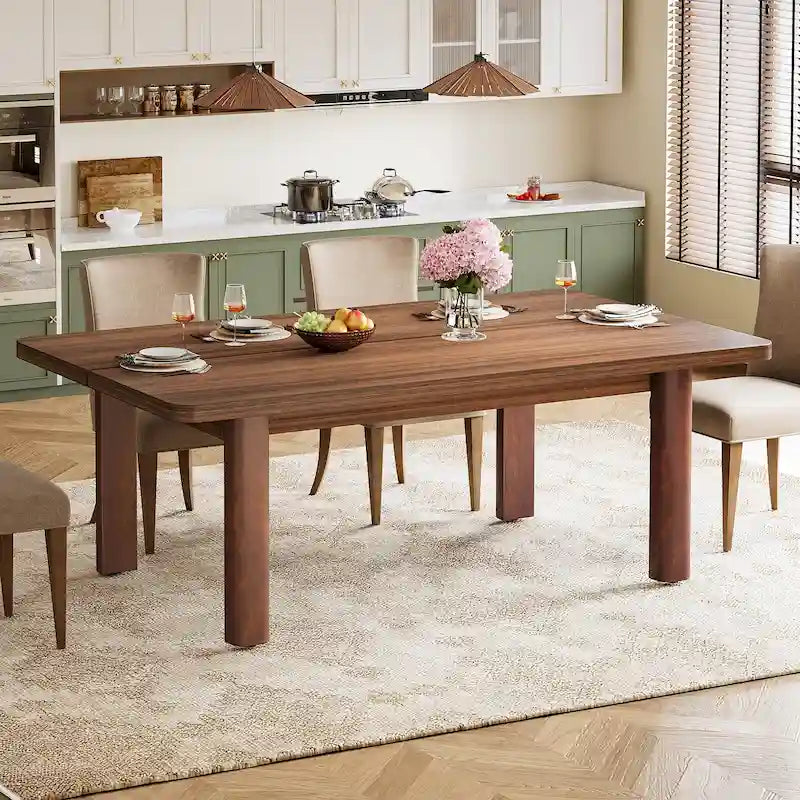 Dining Table for 4-6 People, 63-Inch Farmhouse Kitchen Table with Solid Wood Legs