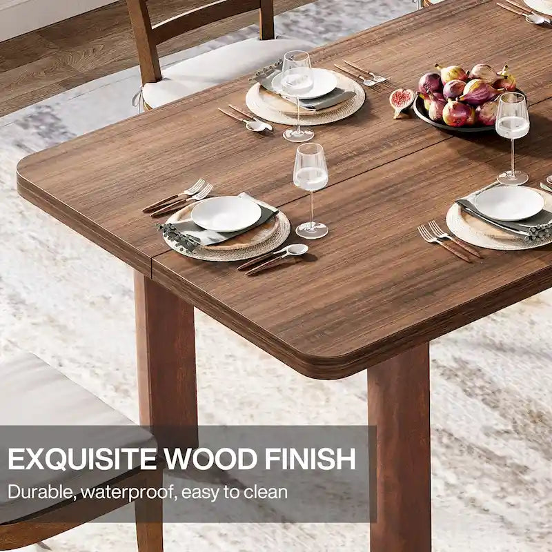 Dining Table for 4-6 People, 63-Inch Farmhouse Kitchen Table with Solid Wood Legs