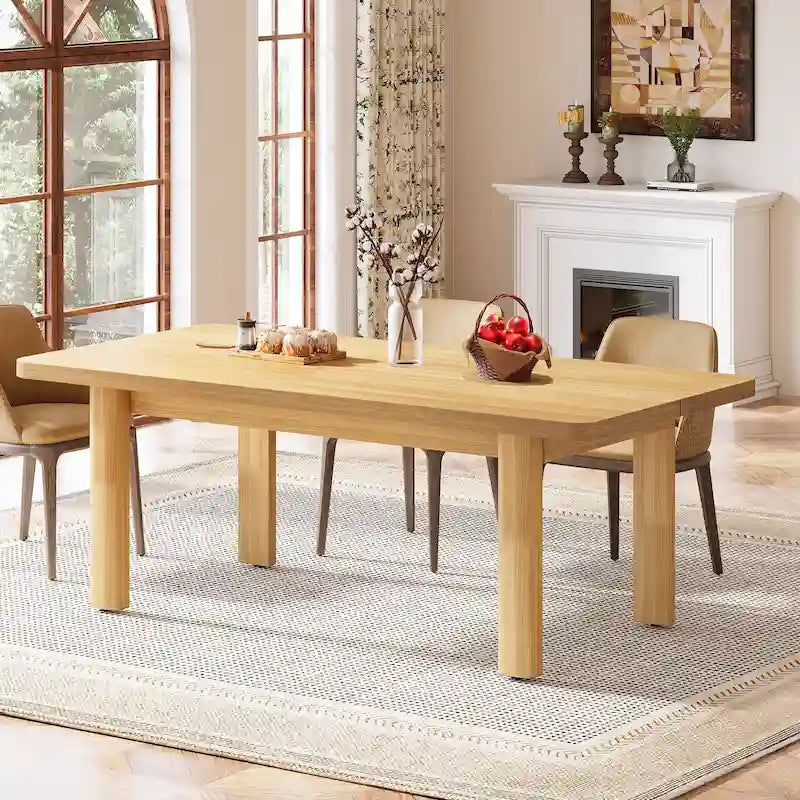 Dining Table for 4-6 People, 63-Inch Farmhouse Kitchen Table with Solid Wood Legs