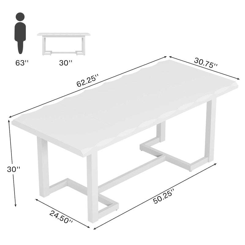 63-Zoll-Computertisch, rechteckiger Schreibtisch mit Beinen aus Massivholz und verdickter Tischplatte