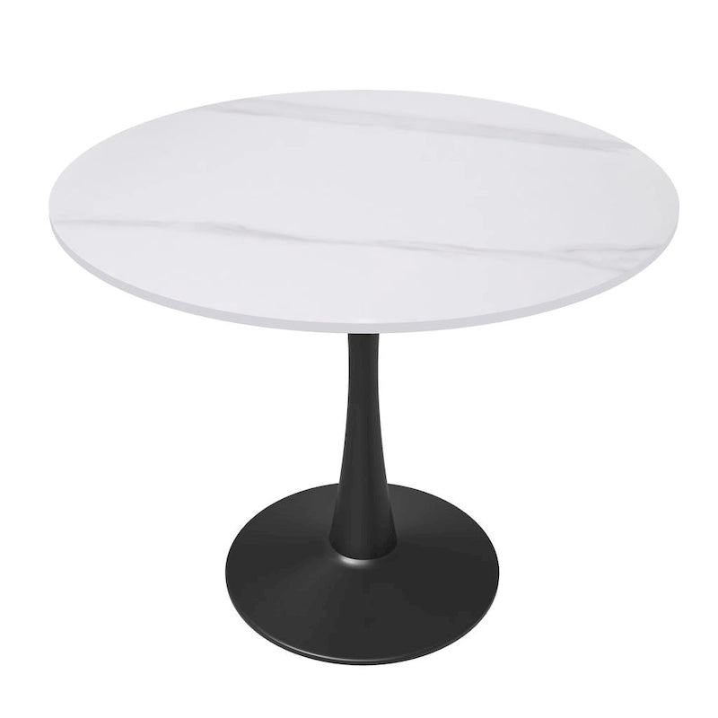35 Round Dining Table for 4 with Sintered Stone Tabletop in Black Base for Kitchen & Dining Room