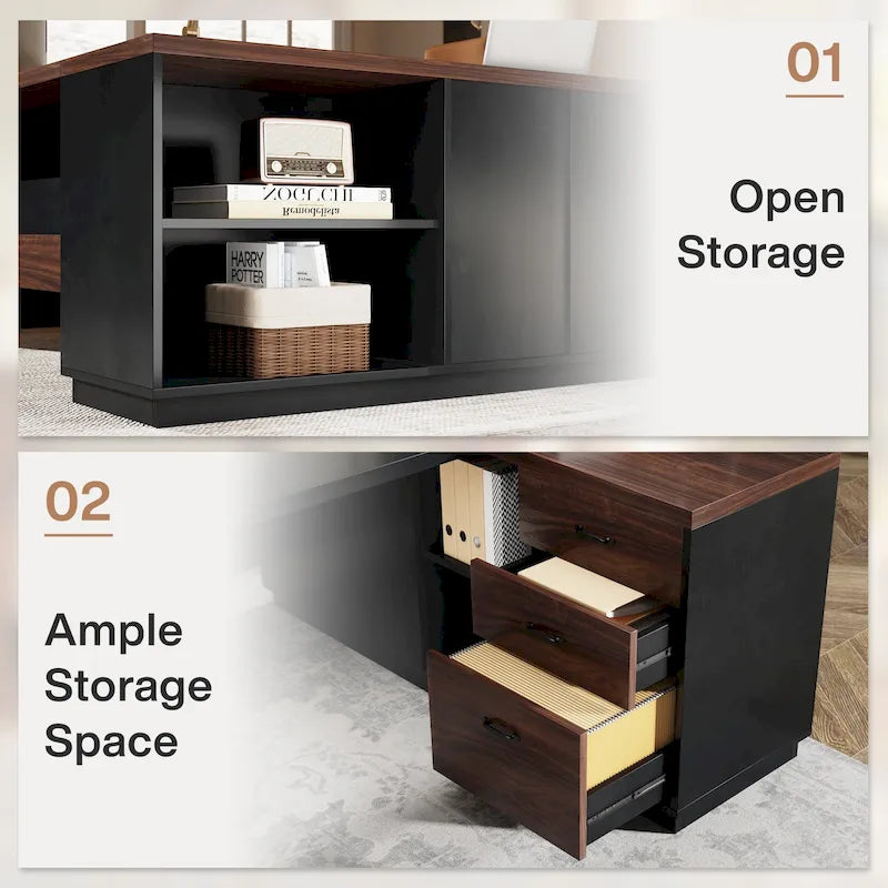 78.7-inch L Shaped Executive Desk with Drawers and Lateral File Cabinet