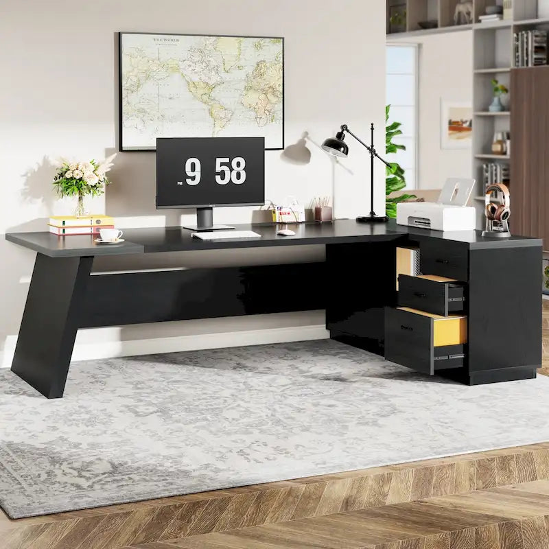 78.7-Zoll-L-förmiger Chefschreibtisch mit Schubladen und seitlichem Aktenschrank