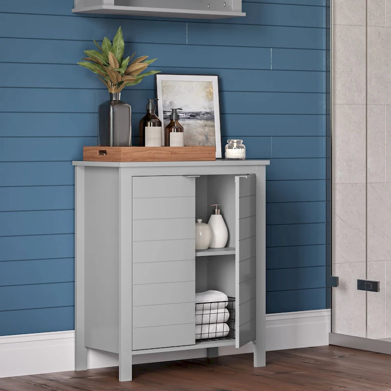 Two-Door Bathroom and Laundry Storage Cabinet with Adjustable Shelf - N/A