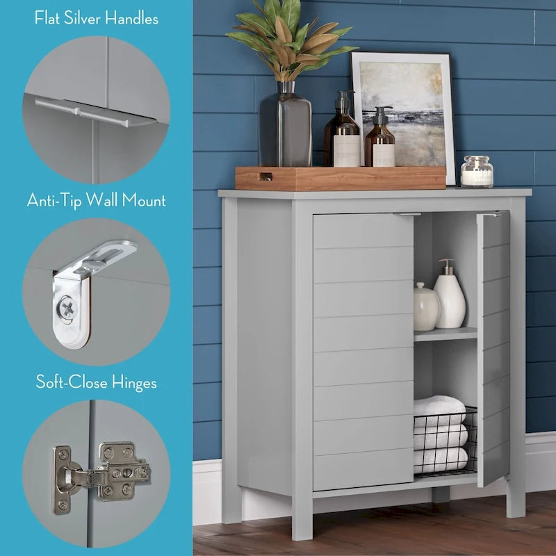 Two-Door Bathroom and Laundry Storage Cabinet with Adjustable Shelf - N/A