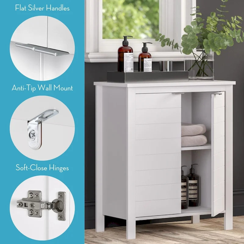 Two-Door Bathroom and Laundry Storage Cabinet with Adjustable Shelf - N/A