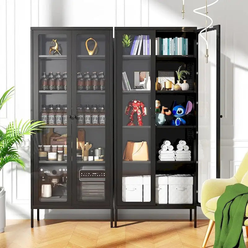67 Tall Glass Curio Display Cabinet with Glass Doors and 4 Adjustable Shelves