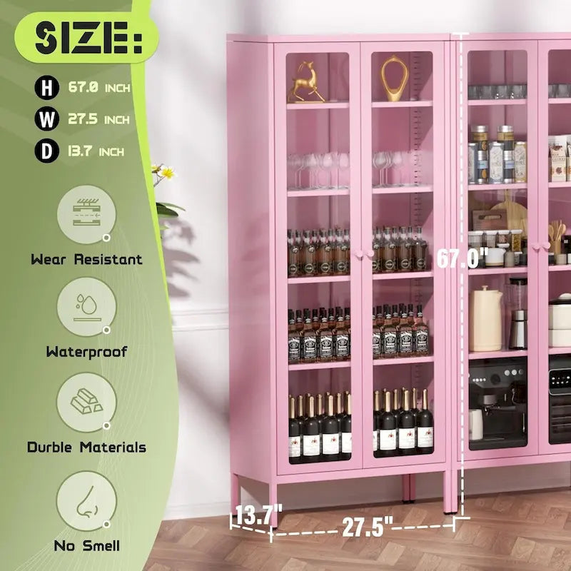 67 hoher Glas-Vitrinenschrank mit Glastüren und 4 verstellbaren Einlegeböden