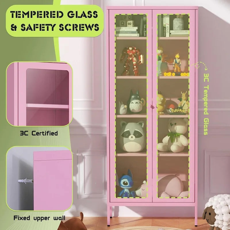 67 hoher Glas-Vitrinenschrank mit Glastüren und 4 verstellbaren Einlegeböden