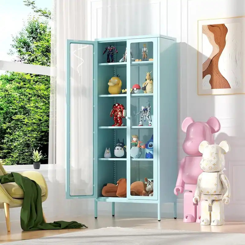 67 hoher Glas-Vitrinenschrank mit Glastüren und 4 verstellbaren Einlegeböden