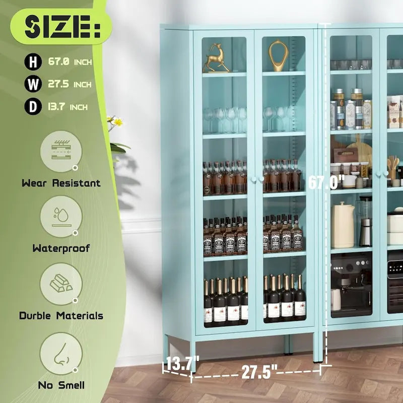 67 hoher Glas-Vitrinenschrank mit Glastüren und 4 verstellbaren Einlegeböden