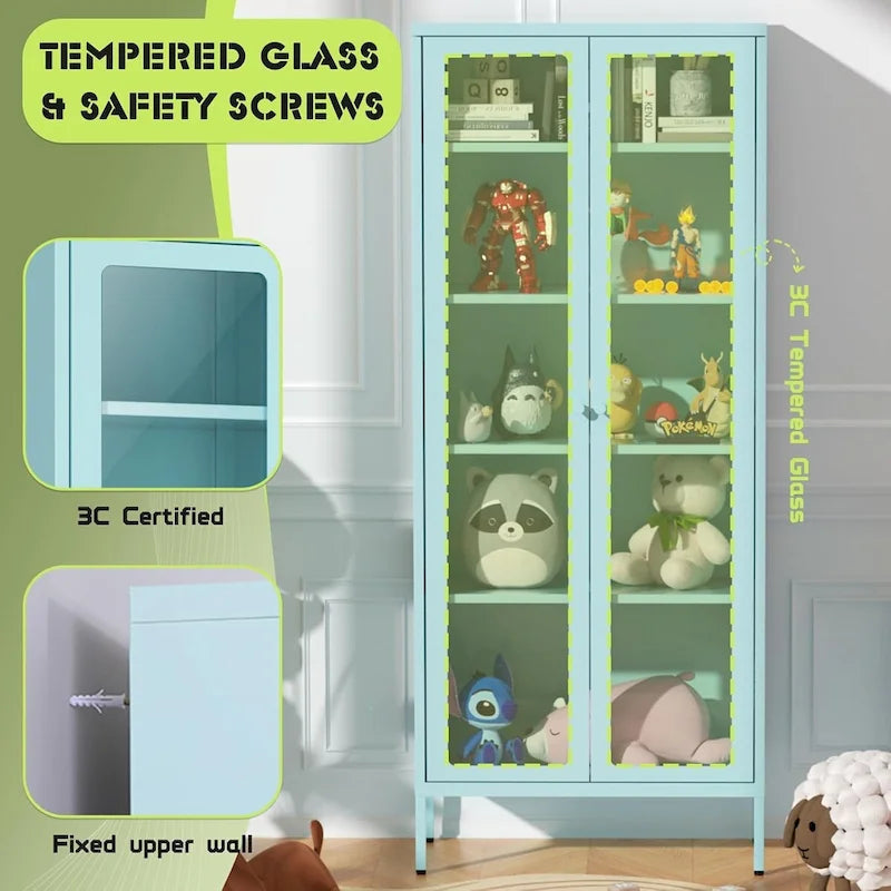 67 hoher Glas-Vitrinenschrank mit Glastüren und 4 verstellbaren Einlegeböden