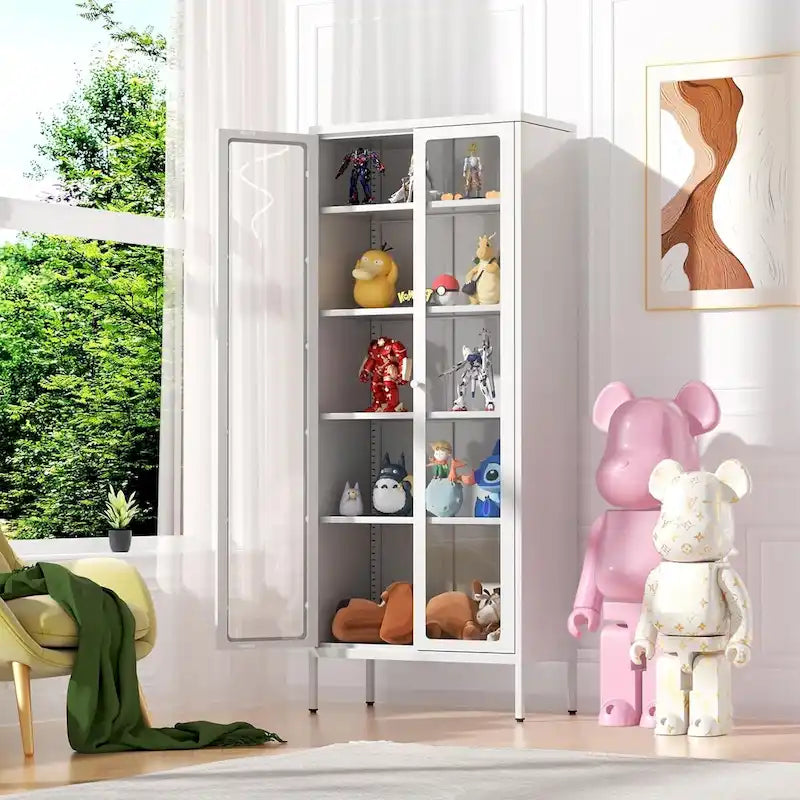 67 hoher Glas-Vitrinenschrank mit Glastüren und 4 verstellbaren Einlegeböden