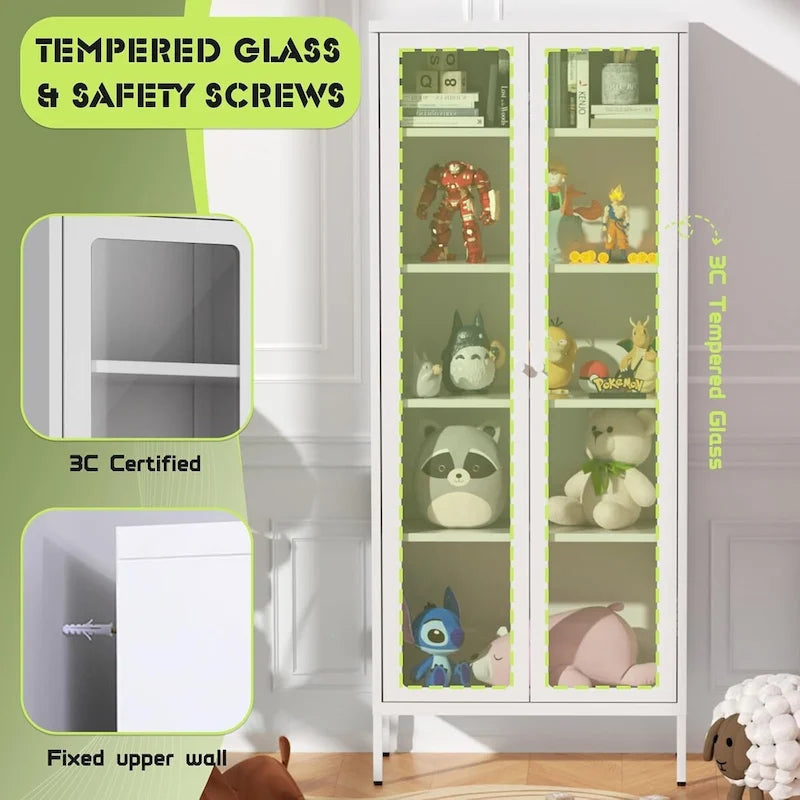 67 hoher Glas-Vitrinenschrank mit Glastüren und 4 verstellbaren Einlegeböden