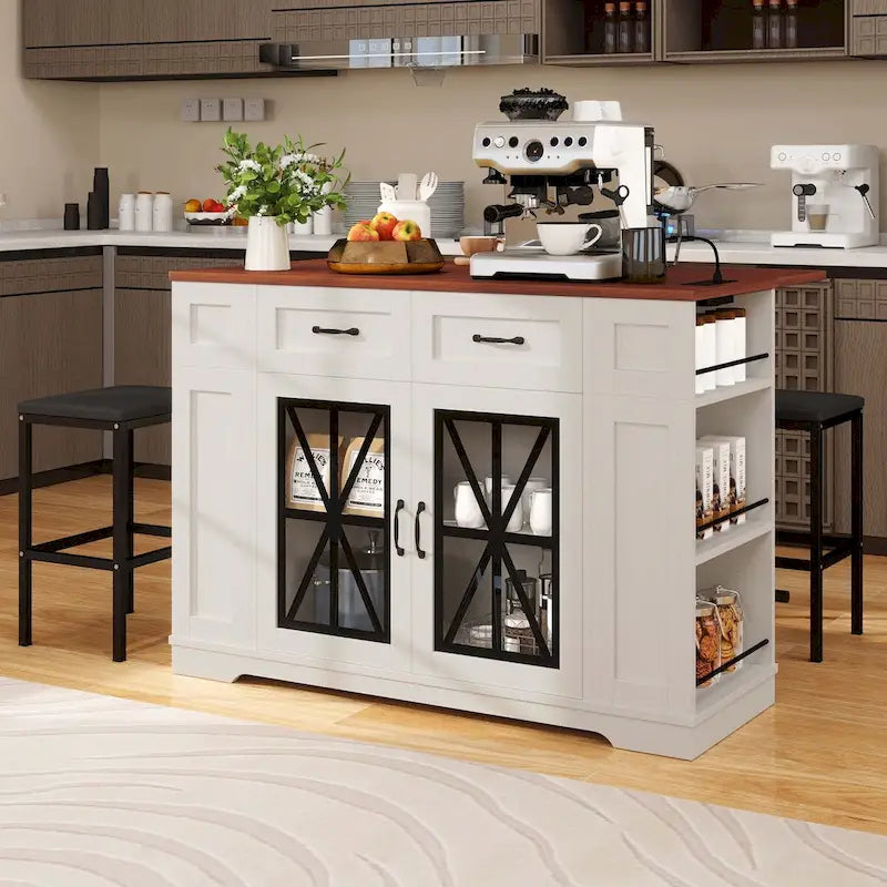 47 Kitchen Island With Drop Leaf & 2 Bar Stools