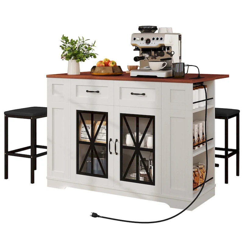 47 Kitchen Island With Drop Leaf & 2 Bar Stools