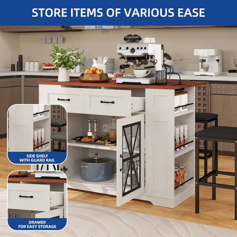 47 Kitchen Island With Drop Leaf & 2 Bar Stools