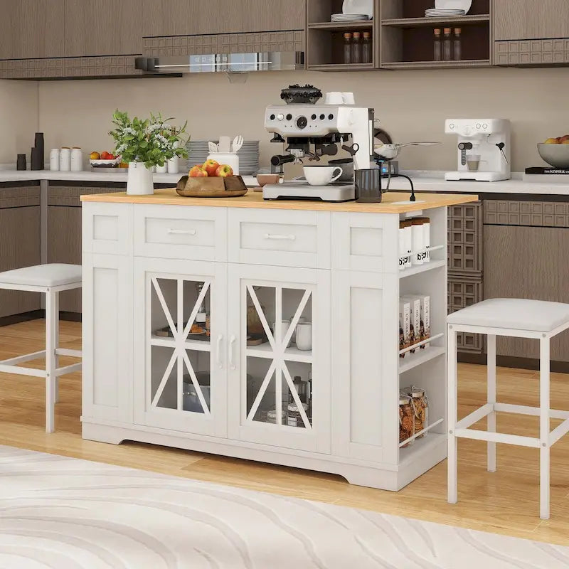 47 Kitchen Island With Drop Leaf & 2 Bar Stools