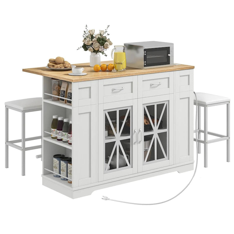 47 Kitchen Island With Drop Leaf & 2 Bar Stools